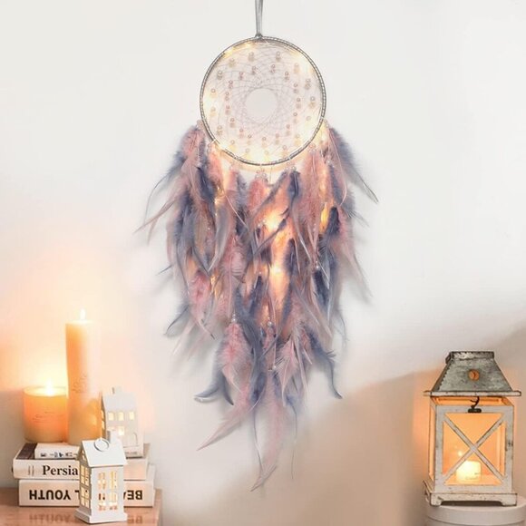 LED Dream Catcher Light Up Handmade Feather Dreamcatchers Boho Wall Hanging for - Picture 1 of 7